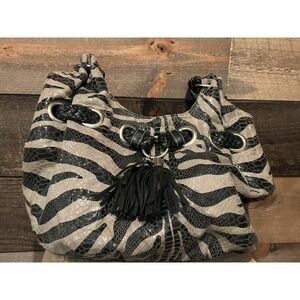 BUENO Bag Zebra‎ Print Faux Snake Leather W/Tassels Shoulder Bag